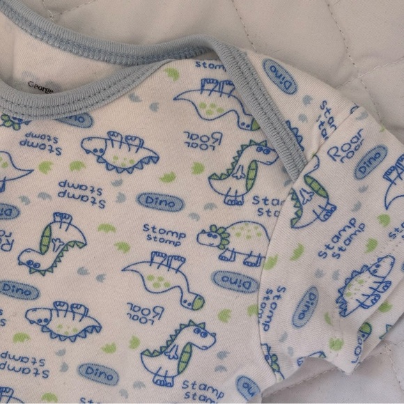 ⭒ 12M George Dinosaur Bodysuit Onesie Green Light Blue Trim Short Sleeves ⭒ - Picture 3 of 8